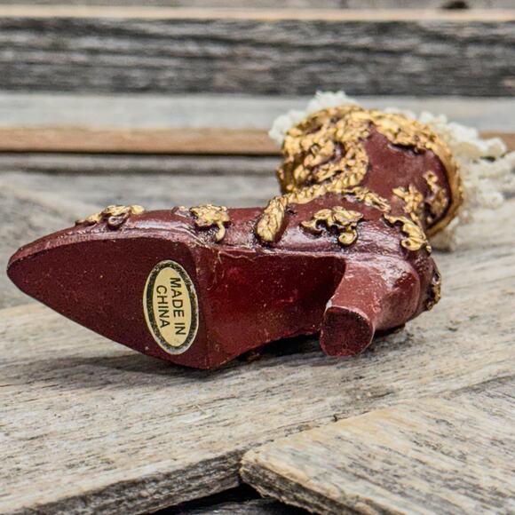 Vintage Old Victorian Style Lace/Satin Top Boot-Red and Gold-Christmas Ornament - Picture 7 of 7